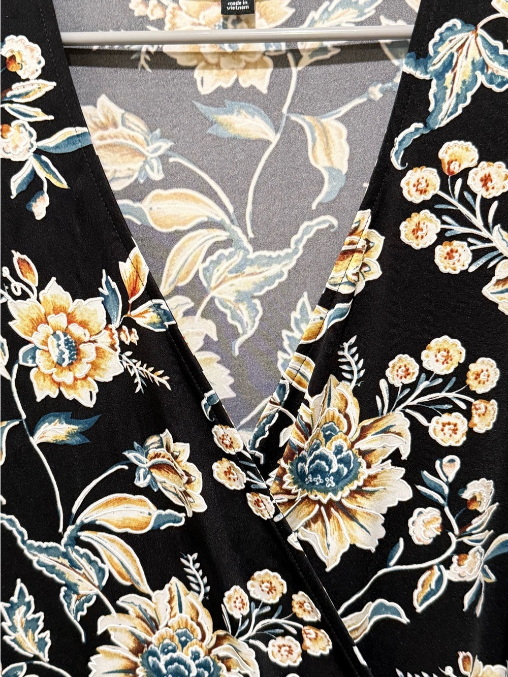 FORTUNE + IVY-Faux Wrap Maxi Dress - Black with Cream & Blue Floral - Picture 5 of 7